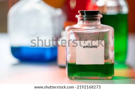 Bromine. Bromine hazardous chemical in laboratory packaging