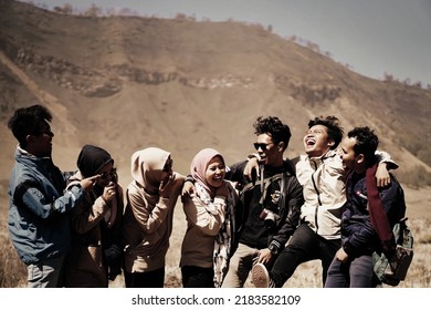 Bromo, Indonesia October 2019. They Look Very Happy Because They Got An Exciting Adventure In Malang, East Java.