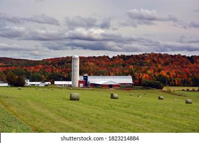 BROMONT QUEBEC CANADA 09 27 2020: Fall Time Farm In Country Side Of Bromont It Is In The Brome-Missisquoi Regional County Municipality