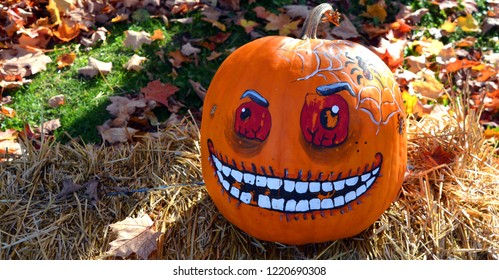 BROMONT QUEBEC CANADA 10 23 2018: Funny Pumpkin At Les Epouvantables Bromont, Is A Fall Season Contest, That Will Bring The Visitors Back In Time Of The Old Village Called West Shefford