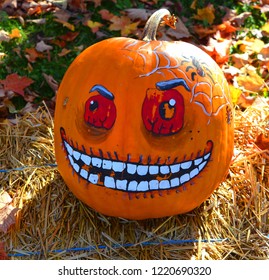 BROMONT QUEBEC CANADA 10 23 2018: Funny Pumpkin At Les Epouvantables Bromont, Is A Fall Season Contest, That Will Bring The Visitors Back In Time Of The Old Village Called West Shefford