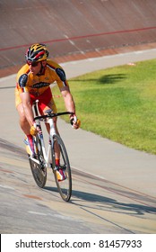 BROMONT-AUGUST 29:Unknown Athlete Member Of The Canadian's Team Race On 2010 National Canadian Track Championships On August 29, 2010 In Bromont.On The Velodrome Used For The 96 Atlanta Olympic Games