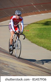 BROMONT-AUGUST 29:Unknown Athlete Member Of The Canadian's Team Race On 2010 National Canadian Track Championships On August 29, 2010 In Bromont.On The Velodrome Used For The 96 Atlanta Olympic Games