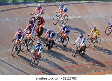 BROMONT-AUGUST 29:Unknown Athlete Members Of The Canadian's Team Race On 2010 National Canadian Track Championships On August 29, 2010 In Bromont.On The Velodrome Used For The 96 Atlanta Olympic Games