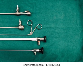 Bronchoscopy equipment used in endoscopy Arranged On the green cloth