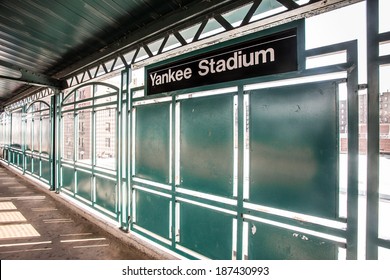 BRONX, NEW YORK CITY - MARCH 8 2014:  Train Platform At NY Yankee Stadium.  Yankee Stadium In Located In The South Bronx Of NYC