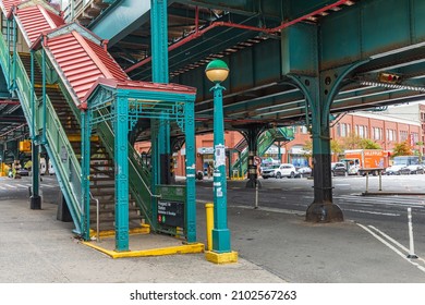 The Bronx, New York City, New York, USA. November 2, 2021. Stairs To An Elevated Subway Platform In The Bronx.