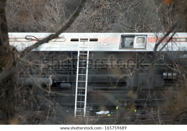 BRONX, NEW YORK - DECEMBER\
1: A Metro North train derails killing and injuring people near\
Spuyten Duyvil Station.  Taken December 1, 2013, in the Bronx,  New\
York.
