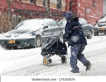 BRONX, NEW YORK - JANUARY 21: A Mail Man Works While Weathering A 6 To 10 Inch Snow Storm And Teen Temperatures Along Ogden Avenue And 162nd Street.  Taken January  21,  2014 In The Bronx,  New York.