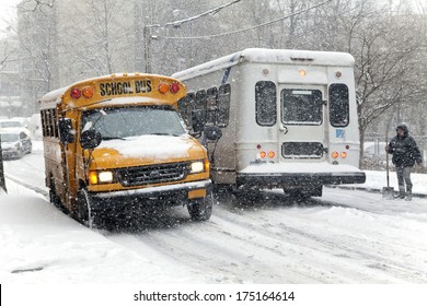 BRONX, NEW YORK - JANUARY 21: Street Traffic During A 6 To 10 Inch Snow Storm With Teen Temperatures Along Ogden Avenue And 162nd Street.  Taken January  21,  2014 In The Bronx,  New York.