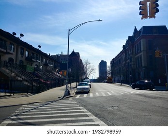 Bronx, New York, USA - March 9, 2021: Streetscape Of Ogden Avenue In The Highbridge Neighborhood