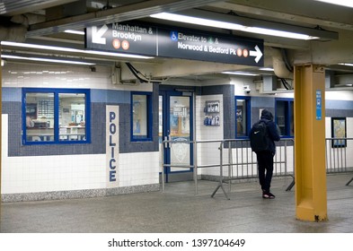 BRONX, NEW YORK/USA - MARCH 1, 2019: District 11 Transit Police Station Inside Subway Mezzanine.