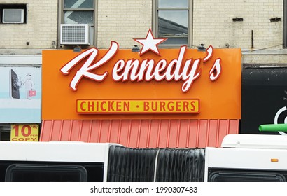 Bronx, NY - June 12, 2021: Exterior And Sign Of Kennedy's Fried Chicken Fast Food Franchise On A New York City Street.