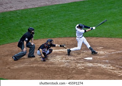 BRONX, NY - JUNE 13: Derek Jeter, The Yankee Hit Leader. Head Down, Full Extension - A Classic Swing In A Game Vs. The Mets On June 13, 2009 In Bronx, NY. The Yankees Became World Series Champions.