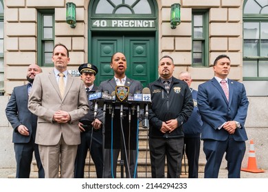 Bronx, NY USA April 9, 2022. Police Commissioner And Executives Briefs The Media About A 17 Year Old Male Who Was Arrested Responsible For The Fatal Shooting Of A 16 Year Girl In The Bronx.  