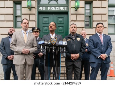 Bronx, NY USA April 9, 2022. Police Commissioner And Executives Briefs The Media About A 17 Year Old Male Who Was Arrested Responsible For The Fatal Shooting Of A 16 Year Girl In The Bronx.  