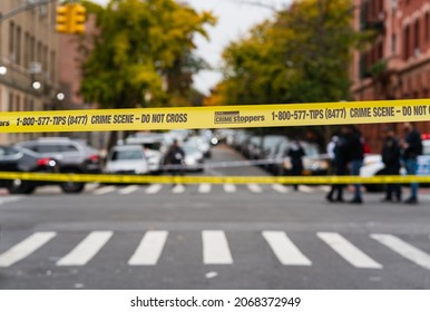 Bronx, NY USA November 2, 2021. Police Investigate The Scene Where A Robbery Suspect Opened Fire On Police In The Hunts Point Section Of The Bronx.  