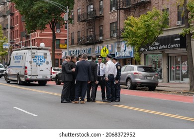 Bronx, NY USA November 2, 2021. Police Investigate The Scene Where A Robbery Suspect Opened Fire On Police In The Hunts Point Section Of The Bronx.  