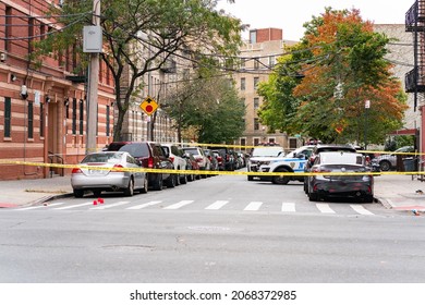 Bronx, NY USA November 2, 2021. Police Investigate The Scene Where A Robbery Suspect Opened Fire On Police In The Hunts Point Section Of The Bronx.  