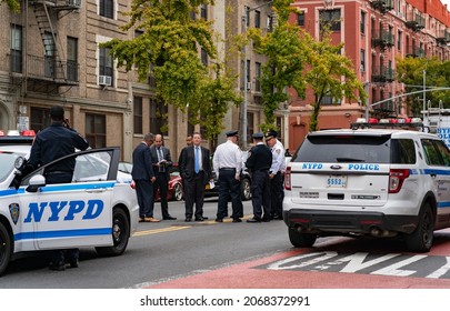 Bronx, NY USA November 2, 2021. Police Investigate The Scene Where A Robbery Suspect Opened Fire On Police In The Hunts Point Section Of The Bronx.  