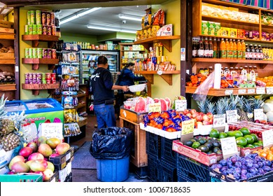 Bronx, USA - October 28, 2017: Cheap Fruit Vegetable Stand Food Display Market Shop Sale Display In Fordham Heights Center, New York City, NYC