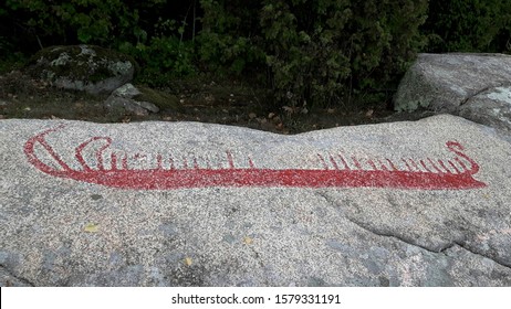 Bronze Age Viking Boat Carved In Granite (painted For Better Visibility), Solberg, Norway