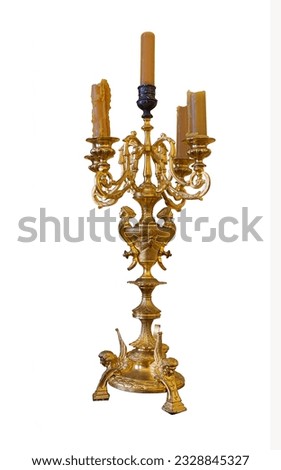 Bronze antique candelabra on a white background isolated