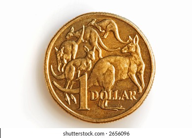 A Bronze Australian One Dollar Coin, Isolated On White.