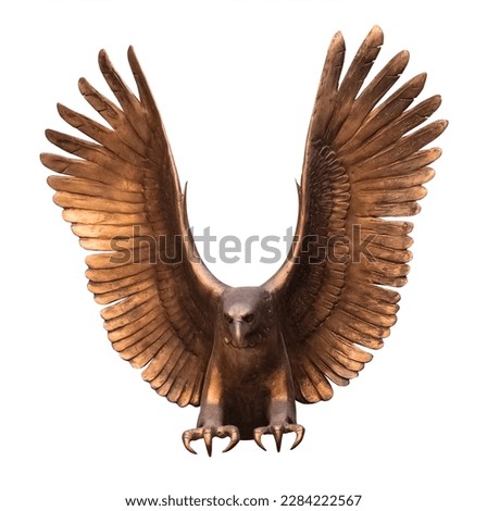 Bronze bird Eagle with large wings on a transparent background. isolated object. Element for design