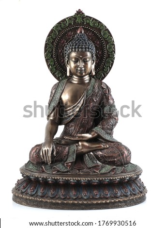 Bronze buddha statue isolated over white with clipping path.
