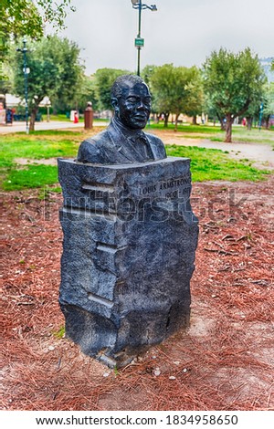 Bronze bust of Louis Armstrong, located in the Cimiez neighborhood in Nice, Cote d'Azur, France