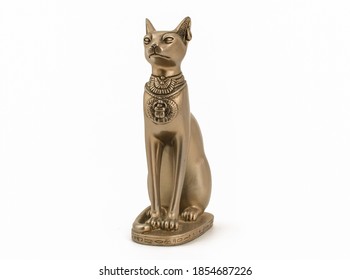 Bronze Egypt Cat Statue Isolated Over White