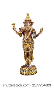 Bronze figurine of Lord ganesha ( Hindu god ) isolated on white background with clipping path. Selective focus.