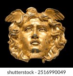 Bronze gilt Medusa head from temple of Aesculapius at Ulpia Traiana Sarmizegetusa, Romania, Dacian-Roman Civilization, 2nd-3rd Century