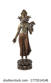 Bronze Good Vishnu Statue Isolated Over White With Clipping Path.