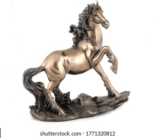 Bronze Horse Statue Isolated Over White With Clipping Path.