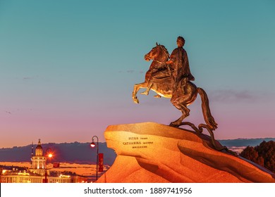 The Bronze Horseman - equestrian statue of Peter the Great. One of the symbols of St. Petersburg, white night.