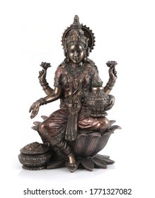 Bronze Laxmi Mata Statue Isolated Over White With Clipping Path.