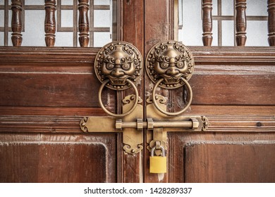 Bronze Lion Door Knocker Isolated On White Background 