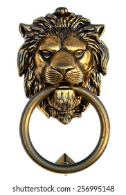 Bronze lion door knocker isolated on white background
