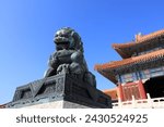 Bronze Lion at the Forbidden City in Beijing， Copper lion of the imperial palace in Beijing, China