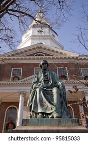 Bronze Memorial Statue Of Roger Brooke Taney On Grounds Of The Maryland State House In Annapolis, MD. Where The General Assembly Convenes For Three Months A Year.