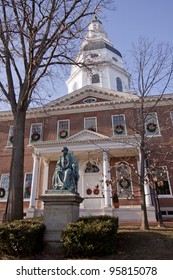 Bronze Memorial Statue Of Roger Brooke Taney On Grounds Of The Maryland State House In Annapolis, MD. Where The General Assembly Convenes For Three Months A Year.