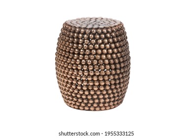 Bronze Metal Drum Side Table Or  Stool Isolated On White Background