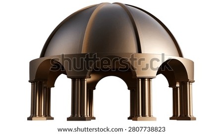 Bronze metallic architectural dome structure with classical columns and arches