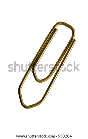 A bronze paperclip isolated on white.