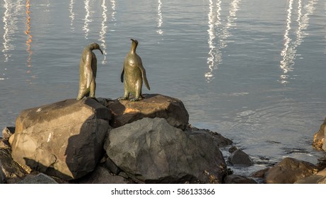 Bronze penguins at Sullivans Cove in Hobart, Australia.