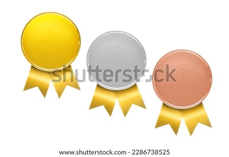 Bronze, Silver, Gold Medal. Champion Winner's Medal Bronze, Silver and Gold medals for the first prize.