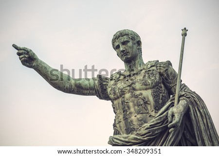 Bronze statue of Augustus, the first emperor of Rome and father of the nation, Rome, Italy, Europe, Vintage filtered style