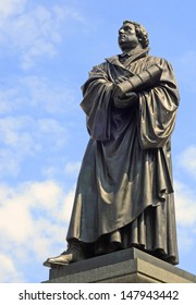 Bronze statue of german protestant theologist and apostle Martin Luther in Dresden, Germany, Europe